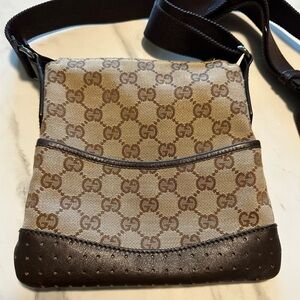 Gucci Brown Original GG Canvas Perforated Small Messenger Bag